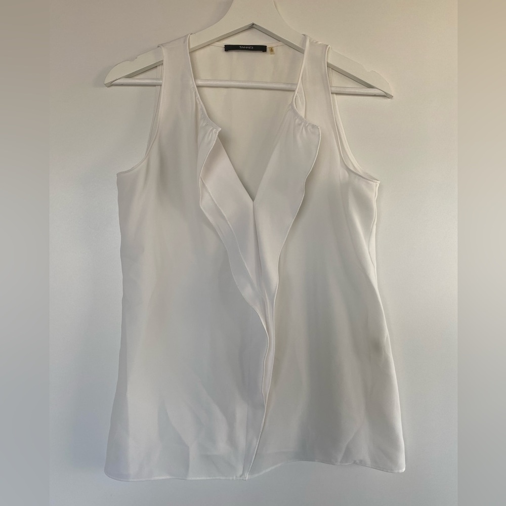 Tahari Ivory Sleeveless Top with Ruffle Front, size S
